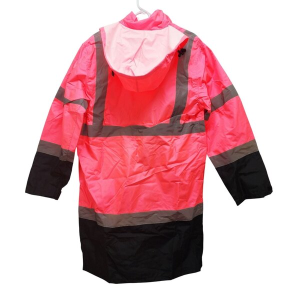 High-Visibility Pink Raincoat With Hood & Reflective Stripes Size S - Picture 5 of 5